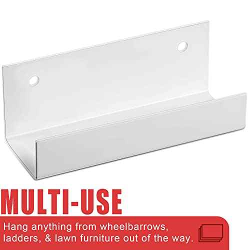Blulu 4 Pieces Wall Mount Ladder Wall Wheelbarrow Hanger Steel Garage Storage Hook Wheelbarrow Hanger Heavy Duty Garage Storage Organizer for Hang Ladders Carts Chair Bicycle(White)