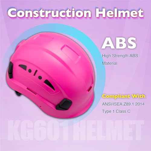 Vented Hard Safety Helmet, ABS Work Helmet with Adjustable 6-Point Suspension, ANSI Z89.1 Compliant with Construction, Climbing, and Industrial Use