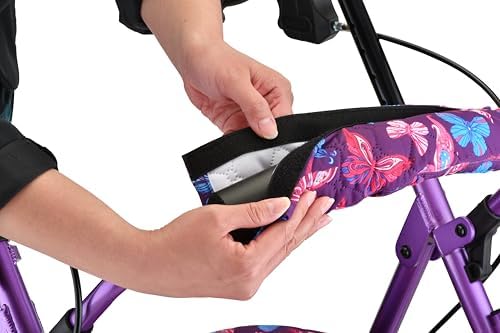 Nova Joy Rollator Walker Seat and Backrest Cover Set - Removable Washable Fabric Cushion Covers for Standard Rolling Walkers - Style/Comfort Upgrade - Essential Mobility Accessory - Purple Butterflies