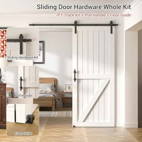 7FT Heavy Duty Sliding Barn Door Hardware Kit£¨1x Floor Guide&1x Pull Handle Set &5FT Track Kit for 42" Wide Single Door£©,Smoothly Quietly,Easy Install (No Door)
