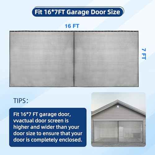 Sliding Garage Door Screen with Track for 2 Car,16 * 7 FT Garage Screen Door Retractable Privacy Garage Door Curtain Keep Annoying Animals Out,Heavy Duty Fiberglass Mesh Sliding Garage Screen