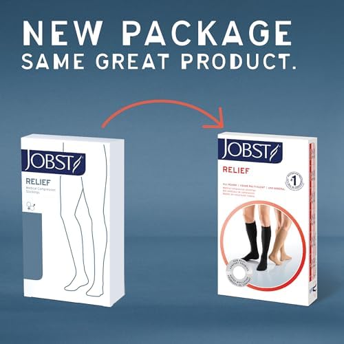 JOBST Relief Thigh High Graduated Compression Stockings 15-20mmHg - Comfortable Unisex Design with Silicone Dot Band - Closed Toe, Black, Large Petite