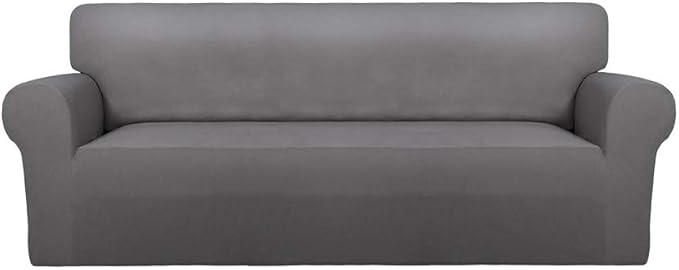 PureFit Super Stretch Sofa Slipcover – Spandex Non Slip Soft Couch Sofa Cover, Washable Furniture Protector with Non Skid Foam and Elastic Bottom for Kids, Pets （Oversized Sofa, Light Gray