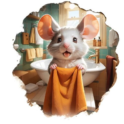 Mouse in The Bathroom Wall Sticker 3D, Pack of 2, Size 4 inches