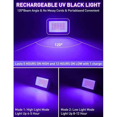 Rechargeable LED Black Light, Battery Powered Portable Blacklight, 400nm LED Flood Light Black Lights, Neon Glow Party, Blacklight Catfishing, Halloween, Glow in The Dark Decoration 4 Pack