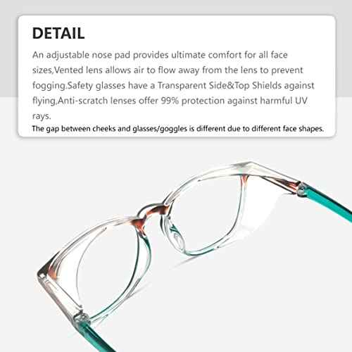 Safety Glasses Anti-Fog Goggles Z87.1 Blue Light Blocking Anti-Dust UV Protection Glasses For Men Women (Tortoise/Green+Black)