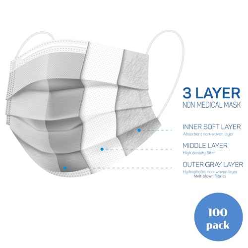 100PCS Gray Disposable Face Masks, Non-medical, 3 Layer Protection Face Masks for Adult, Teenager, Seniors Bag 100pcs (Gray)