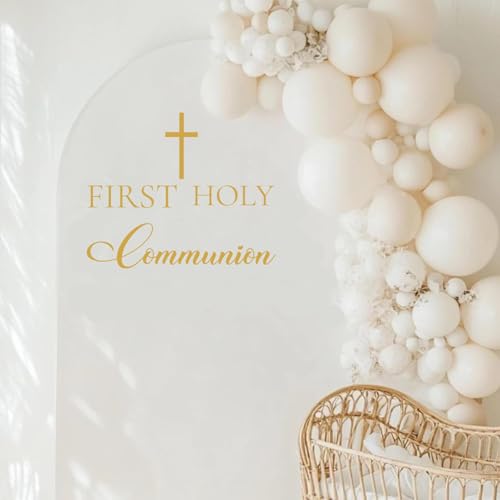 FIRST HOLY Communion Sign Decals for Balloon Arch, Baptism First Communion Party Decorations Wall Sticker for Christian Boy Girl Baby Shower Party Supplies