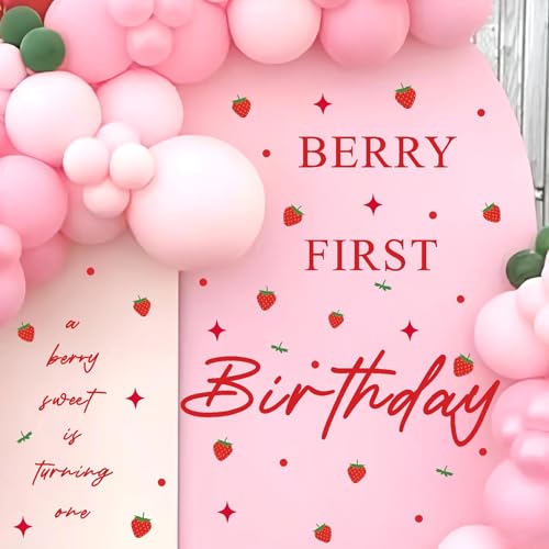 Berry First Birthday Decal Sign Party First Birthday Backdrop Decals Baby Shower Girl Party Arch Stickers Strawberry Fruit Theme Party Decorations Balloon Arch Party Supplies