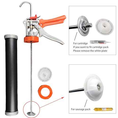 Sausage Caulking Gun,20 oz Sausage Foil Pack/10 oz Cartridge Adhesive Dual-Purpose,18:1 Thrust,15¡± Aluminum Sealant Manual Caulk Gun Kit With 6 Cone Nozzles (1 Pack)