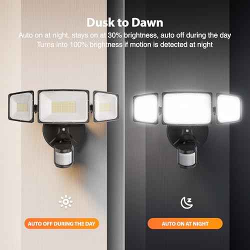 Onforu 100W LED Motion Sensor Outdoor Lights, Dusk to Dawn Flood Lights Outdoor Motion Sensor, Hardwired Security Floodlights Outside 11000LM 6500K Daylight IP65 Waterproof (Black)