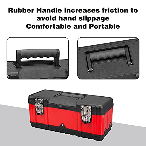 Steel Tool Box 15.5 Inch Small Portable Tool Organizer Box with Built-in Short Non-slip Handle Car Box with Removable tray