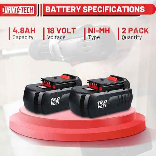VANTTECH 2Pack 4.8Ah PC18B 18 Volt Replacement for Porter Cable 18V Battery Ni-Mh PCC489N PC18BLEX Compatible with Porter Cable 18V Cordless Power Tools and Battery Charger PCMVC PCXMVC