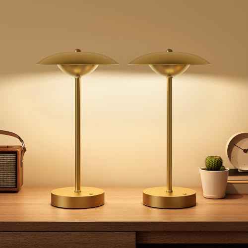 2 Pack Cordless Table Lamps, Rechargeable Battery Powered Lighting, Indoor/Outdoor Table Lamps for Patio Restaurant Home Dinner Dining Kitchen Bar Night Light Balcony,Waterproof & Wireless(Gold)