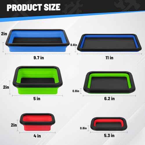 Collapsible Magnetic Parts Tray Set, 3 Different Size Tool Trays Foldable Silicone Magnetic Tool Trays for Bolts, Screws, Nuts & Other Small Metal Parts, Magnetic Square Silicone Bowls Red Blue Green