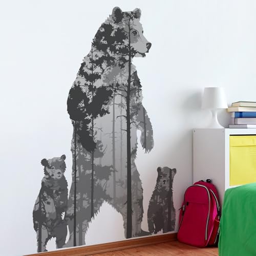 Forest Silhouette Animal Wall Decals - Removable Polar Bear & Tall Tree Wall Art for Children's Nursery & Living Room