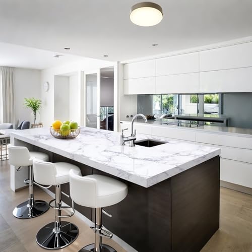 White Marble Contact Paper Peel and Stick Vinyl Wallpaper Self Adhesive Removable Waterproof for Countertop Cabinet Table Desk Drawer Furniture (15.7x118 Inch)