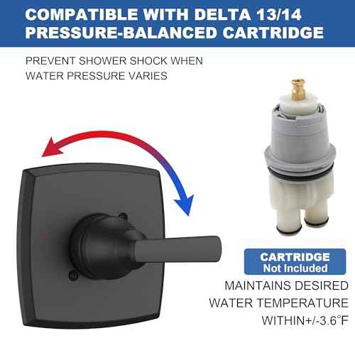 Replacement for D Faucet 14 Series Single-Function Shower Valve Trim Kit, Matte Black Shower Trim Kit Shower Handle T14064-BL(Without Cartridge)