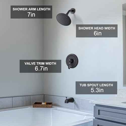 Black Tub Shower Faucet Set with (Valve Included) - 6 Inch Shower Head and Handle Set Matte Black, Tub and Shower Trim Kit with High-Pressure Rain Shower Head and Tub Spout