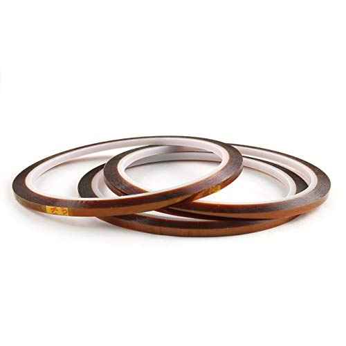 E-outstanding 3pcs 1/8" Tawny Polyimide Single Silicone Adhesive Tape 3mmx33m High Temperature Resistant Tape for Masking, Welding, PCB Gold Finger Protection, Electronic Adhesive Insulation