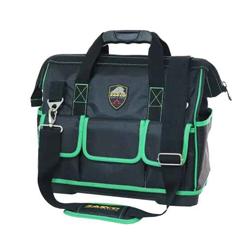 ZAKCO 16 inches Top Opening Tool Tote, 1680D Durable Tool Organizer for Plumber, Electrician, Handyman, HVAC Technicians Tool Bag, Tool Carrying Case with Padded Strap, Green