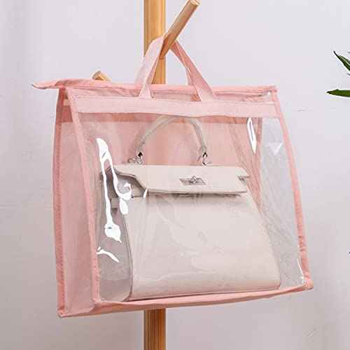 Dust Bags for Handbags - Purse Storage Organizer for Closet Moistureproof and Dustproof Cover Hanging with Zipper and Handle (Pink-XL)