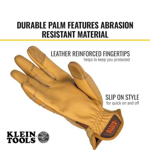 Klein Tools 60608 Work Gloves, All-Purpose Premium Leather Gloves, Abrasion-Resistant, Heavy-Duty, Ideal for Wire Pulling Work, Large