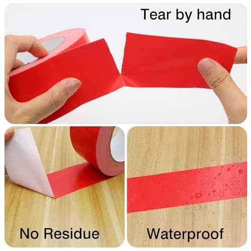 Multi Purpose Red Duct Tape 1 Inch X 44 Yards, Heavy Duty Strong Adhesive Tape, No Residue, Waterproof All Weather, Tear by Hand, Industrial Repairs.