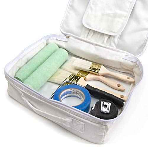 Dickies 14-Inch Painter's Work Bag, Stores Paint Trays, Rollers, and Brushes, Puncture-Resistant Liner, Durable White Canvas