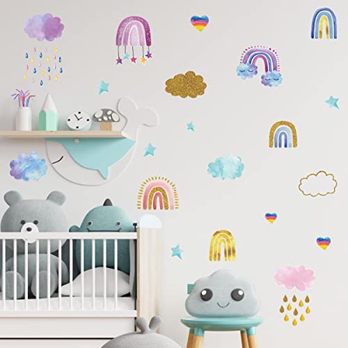 Rainbow Wall Decals Stickers Rainbow Wall Decor for Kids Room Little Girls Bedroom Nursery Playroom Daycare Classroom Parties Decoration (D)