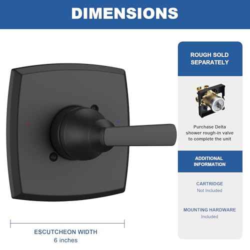 Replacement for D Faucet 14 Series Single-Function Shower Valve Trim Kit, Matte Black Shower Trim Kit Shower Handle T14064-BL(Without Cartridge)