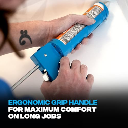 OX 10 oz Half Barrel Drip Free Caulk Gun ? 10:1 Thrust Ratio Silicone Gun with Seal Punch and Spout Cutter ? OX-T046205