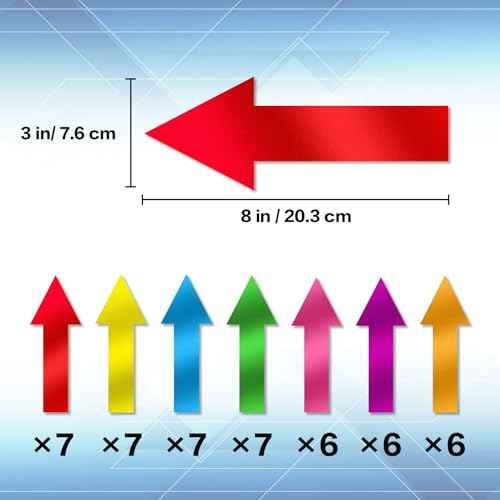 8 Inch Arrow Sticker 46 Pack, Adhesive Directional Sign Arrow Floor Decal Multicolor Waterproof Stickers Marking Arrows Safe Road Instructions Sticker for Floor Wall Applications