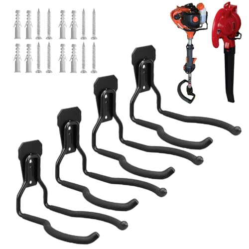 Garden Power Tool Hanger, Garage Wall Hooks, Weedeater Rack, String Trimmer Hanger, Utility Hooks for Garage Tool Organizers and Storage - Black, 4 Pcs