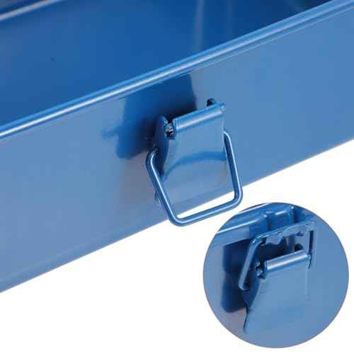 BESTonZON Metal Tool Organizer Box with Latch Closure and Handle, Portable Steel Tool Box, Mechanics Tool Box Car Trunk Repairing Tools Organizer for Workshop, Garage, Warehouse, Household, Blue