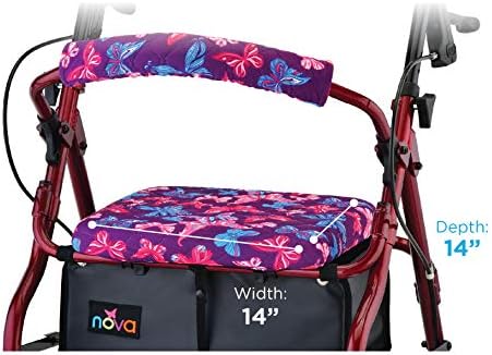 Nova Joy Rollator Walker Seat and Backrest Cover Set - Removable Washable Fabric Cushion Covers for Standard Rolling Walkers - Style/Comfort Upgrade - Essential Mobility Accessory - Purple Butterflies