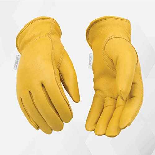 Kinco - Women's Golden Full Grain Deerskin, Shirred Elastic Wrist, Keystone Thumb Design Heatkeep Thermal Insulation, Large