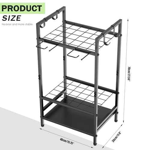 Garden Tool Organizer Rack for Garage, Yard Tool Tower Rack Organizer, Tools Stand Storage with Hooks Black Metal Garden Tools Holder for Yard Shed Garage Organization