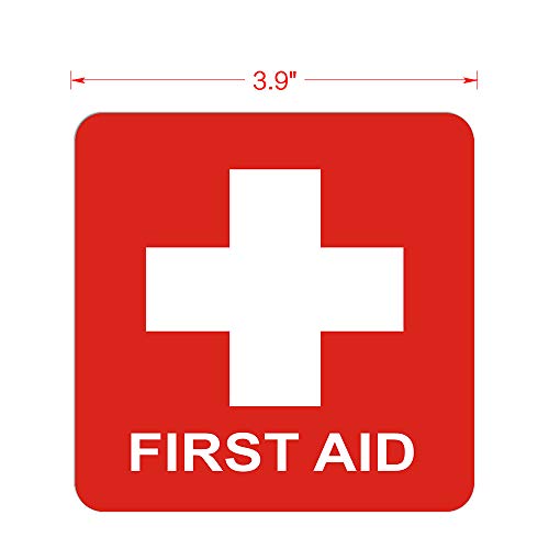 dealzEpic - First Aid Cross Sticker Sign - Self Adhesive Peel and Stick Vinyl 1st Aid Decal Symbol - 3.94x3.94 inches | Pack of 4 Pcs