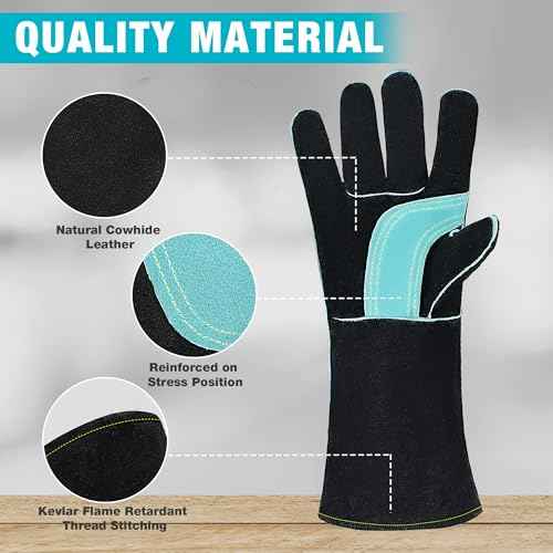 DURATECH Welding Gloves, 16¡ÈLong Sleeve Fireplace Gloves with Kevlar Stitching, 932¢µ Heat/Fire Resistant Cow Leather Gloves, Carbon Fiber Lining, for Mig, Tig, Stick, Forge, BBQ, Grill, Fireplace