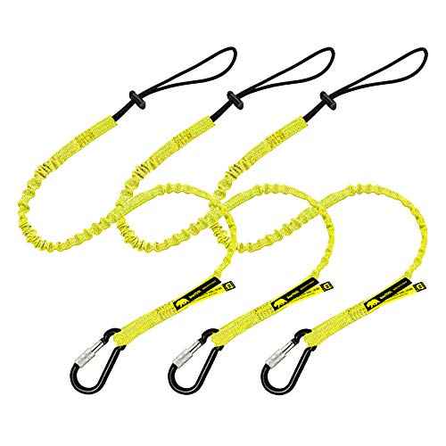 BearTOOLS Tool Lanyard with Buckle Strap ? Clip Bungee Cord ? Heavy Duty Screw Locking Connector ? Fall Protection and Safety ? Adjustable Loop End ? Tough Tether ? Construction - 0923YS (3 Pack)