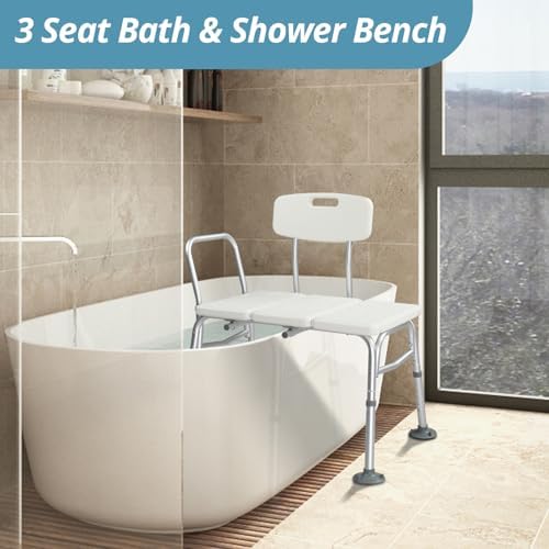 Winado Tub Transfer Bench for Bathtub with Backrest & Armrest, Supports up to 330 lbs Aluminium Alloy Bath Chair, White