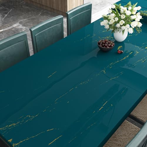 Livelynine Teal and Gold Contact Paper Marble Wallpaper Peel and Stick Countertops Waterproof Kitchen Vinyl Wrap Blue Desk Cover 15.8x78.8 Renter Friendly Counter Top Covers Heat Resistant Bathroom