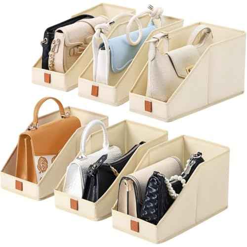DIMJ Closet Organizers for Purses and Bag Storage, 6 PackSmall Storage Bins Foldable, Storage Baskets for Shelves, Wardrobe, Bedroom, Office, Fabric Cube Storage, 5.9 x 11.8 x 6.7 in