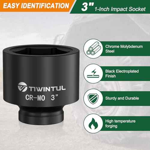 3" Impact Socket 1" Drive, 6 Point Design, CR-MO Large Impact Socket, ANSI Certified, Heavy Duty Socket 1 Inch Drive for Fleet, Oilfield, Construction & Industrial Repair