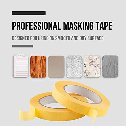 Lichamp 18mm x 55m Yellow Automotive Masking Tape for Painting, Auto Body Masking Tape for Car Detailing, Yellow Painters Tapes 0.7 inch x 60 Yards x 2 Rolls