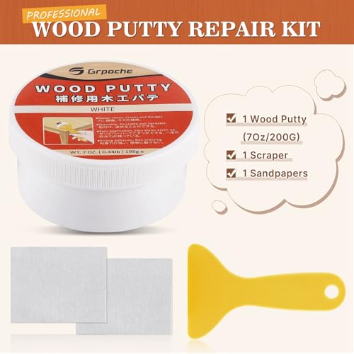 Wood Filler Putty, White Wood Putty Filler Paintable, Stainable, Sandable, 7 Ounce Furniture Repair Kit, Quickly Repair Holes, Cracks, Chips and Scorched Areas of Wooden Furniture Floor,Easy to Use