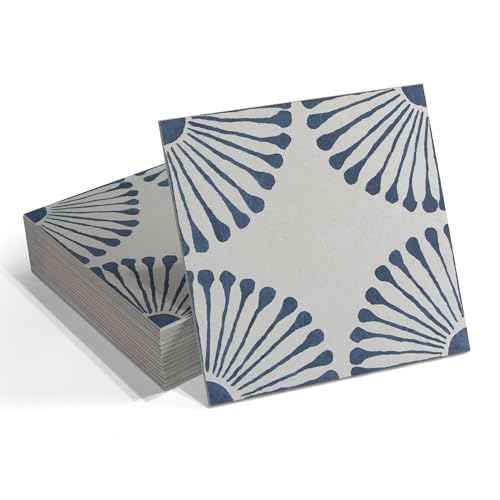 16-Sheet Peel and Stick Floor and Wall Tile, 9" x 9" Blue Stone Composite Self Adhesive Vinyl Flooring, Patterned Flower Groutble Backsplash Tile for Kitchen Bathroom Shower