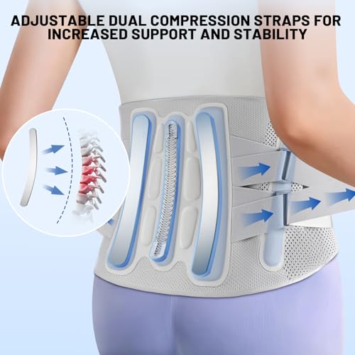 Comfortable Breathable Adjustable Back Brace-Size L(Belly 37.4-45.3 in),Featuring Adjustable Pressure Strap,4 Steel Stays,and Spring;Perfect for Office,Gym,and Driving.