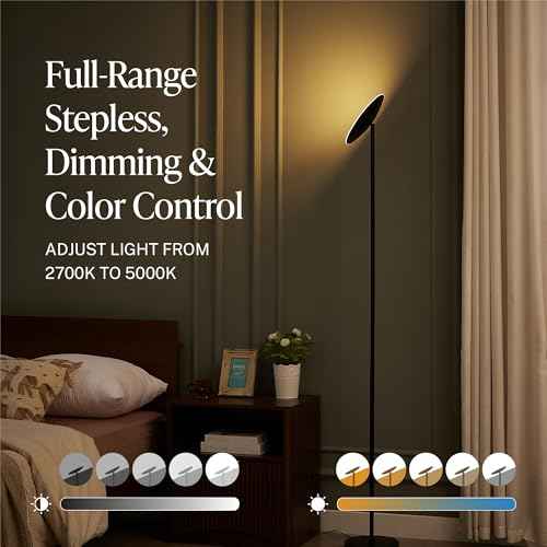 Skylight LED Floor Lamp, 3200LM, 71" Modern Torchiere in Zen Black, Stepless Dimming, Remote & Touch Control, Bright Light for Living Room or Bedroom, Weighted Base
